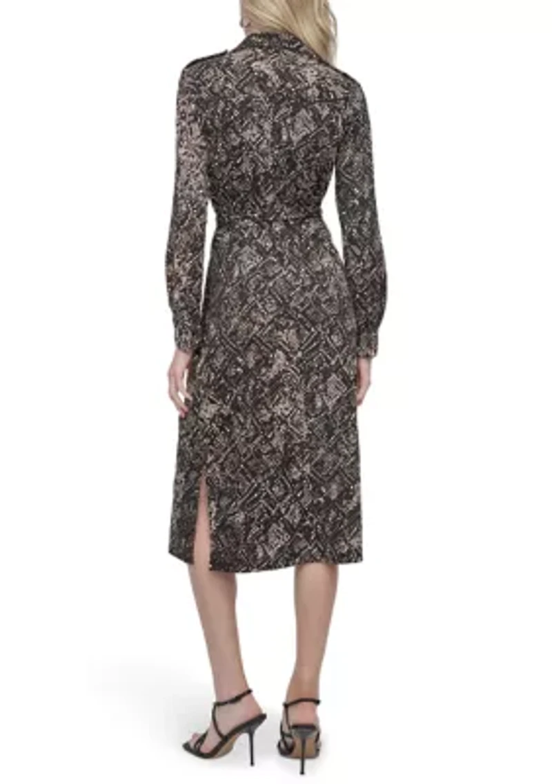 Women's Long Sleeve Printed Shirt Dress