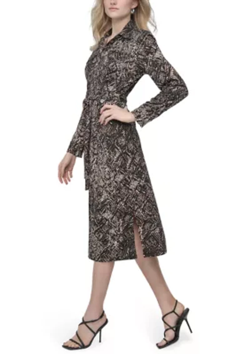 Women's Long Sleeve Printed Shirt Dress