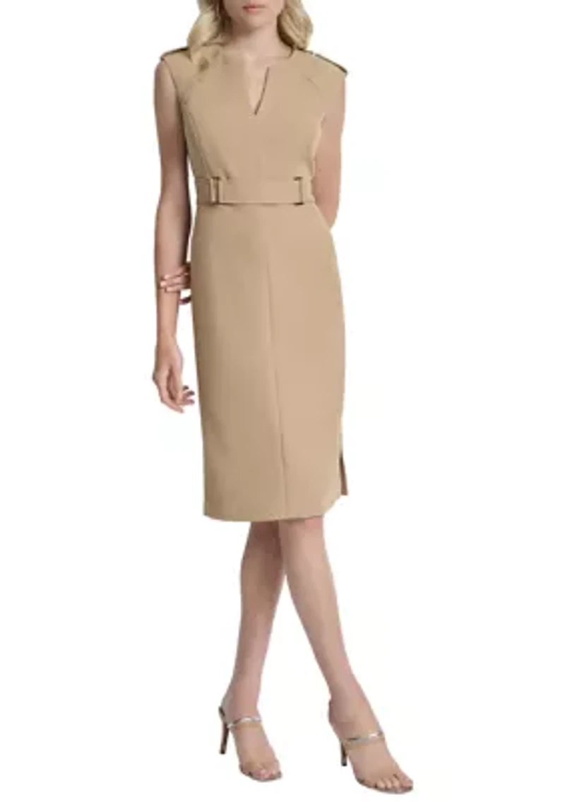Women's Sleeveless Crepe Sheath Dress