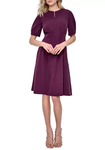 Women's Short Sleeve Crew Neck Solid A-Line Dress