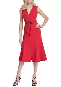 Women's Sleeveless V-Neck A-Line Stretch Midi Dress
