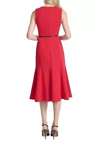 Women's Sleeveless V-Neck A-Line Stretch Midi Dress