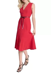 Women's Sleeveless V-Neck A-Line Stretch Midi Dress
