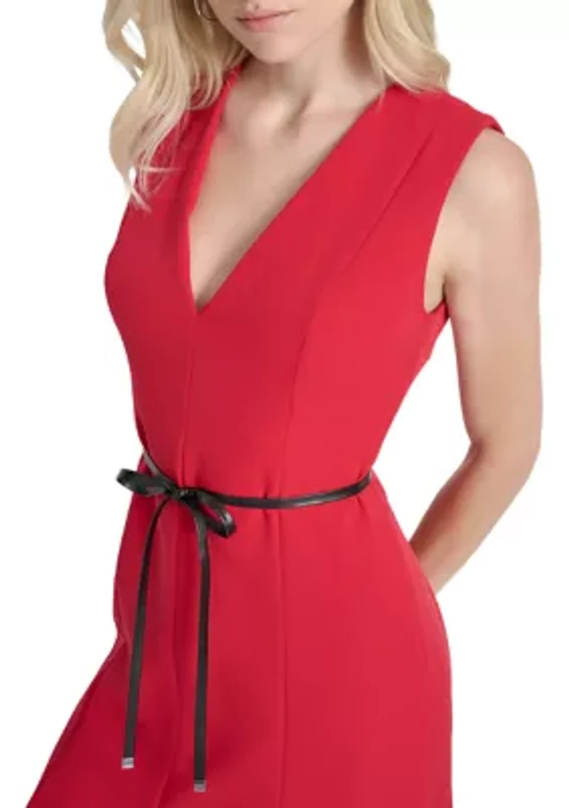 Women's Sleeveless V-Neck A-Line Stretch Midi Dress