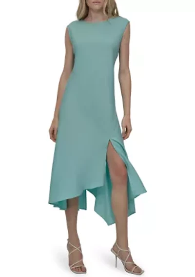 Women's Sleeveless Crew Neck Solid A-Line Dress