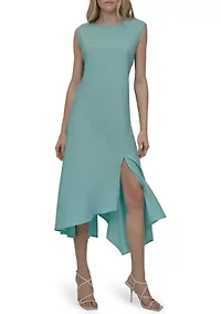 Women's Sleeveless Crew Neck Solid A-Line Dress