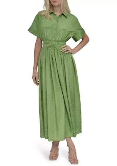 Women's Collared Solid Midi Fit and Flare Dress