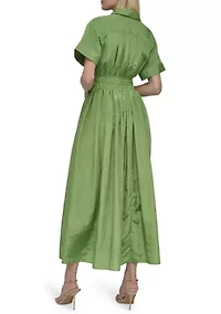 Women's Collared Solid Midi Fit and Flare Dress