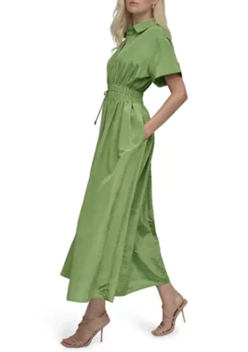 Women's Collared Solid Midi Fit and Flare Dress