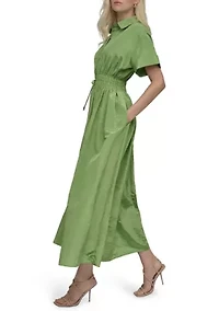 Women's Collared Solid Midi Fit and Flare Dress