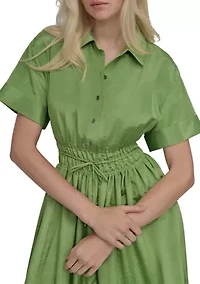 Women's Collared Solid Midi Fit and Flare Dress