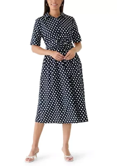 Women's 3/4 Sleeve Dot Print Midi Dress