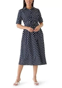 Women's 3/4 Sleeve Dot Print Midi Dress