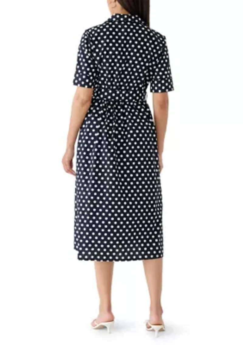 Women's 3/4 Sleeve Dot Print Midi Dress