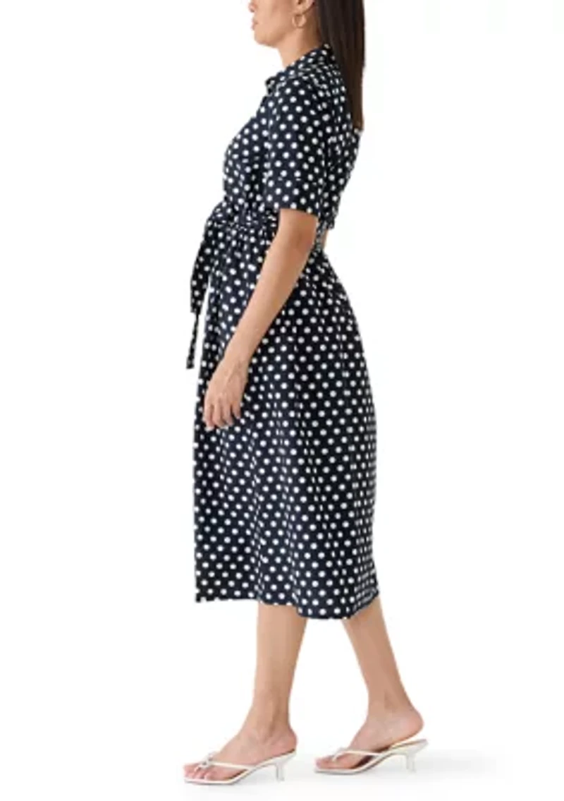 Women's 3/4 Sleeve Dot Print Midi Dress