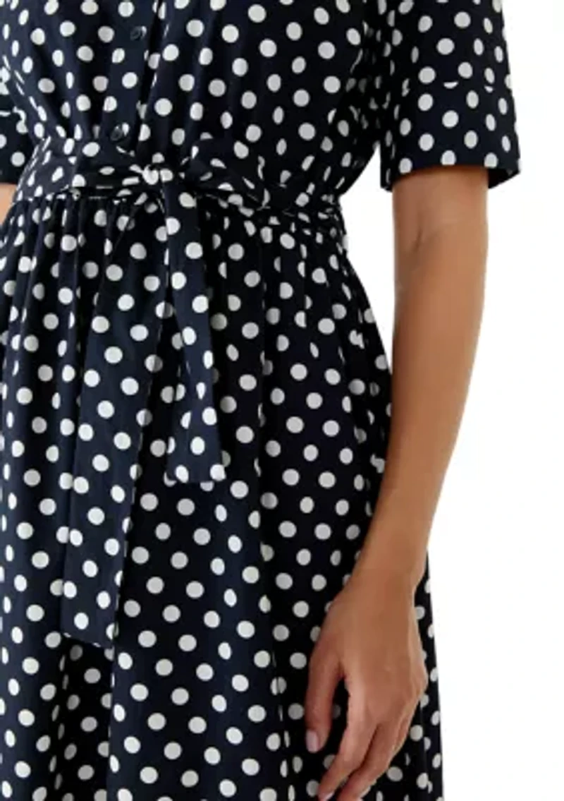 Women's 3/4 Sleeve Dot Print Midi Dress