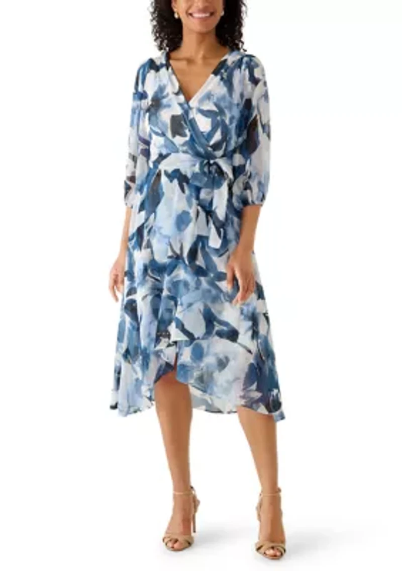 Women's Short Puff Sleeve Midi Wrap Dress