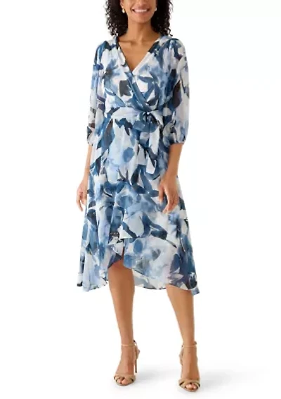 Women's Short Puff Sleeve Midi Wrap Dress