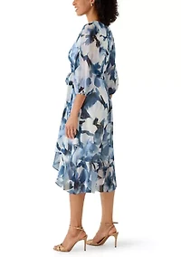 Women's Short Puff Sleeve Midi Wrap Dress