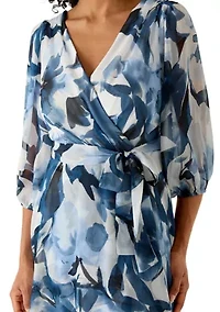 Women's Short Puff Sleeve Midi Wrap Dress
