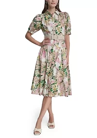 Women's Short Sleeve Floral Midi Dress