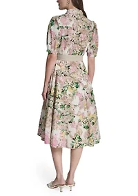 Women's Short Sleeve Floral Midi Dress