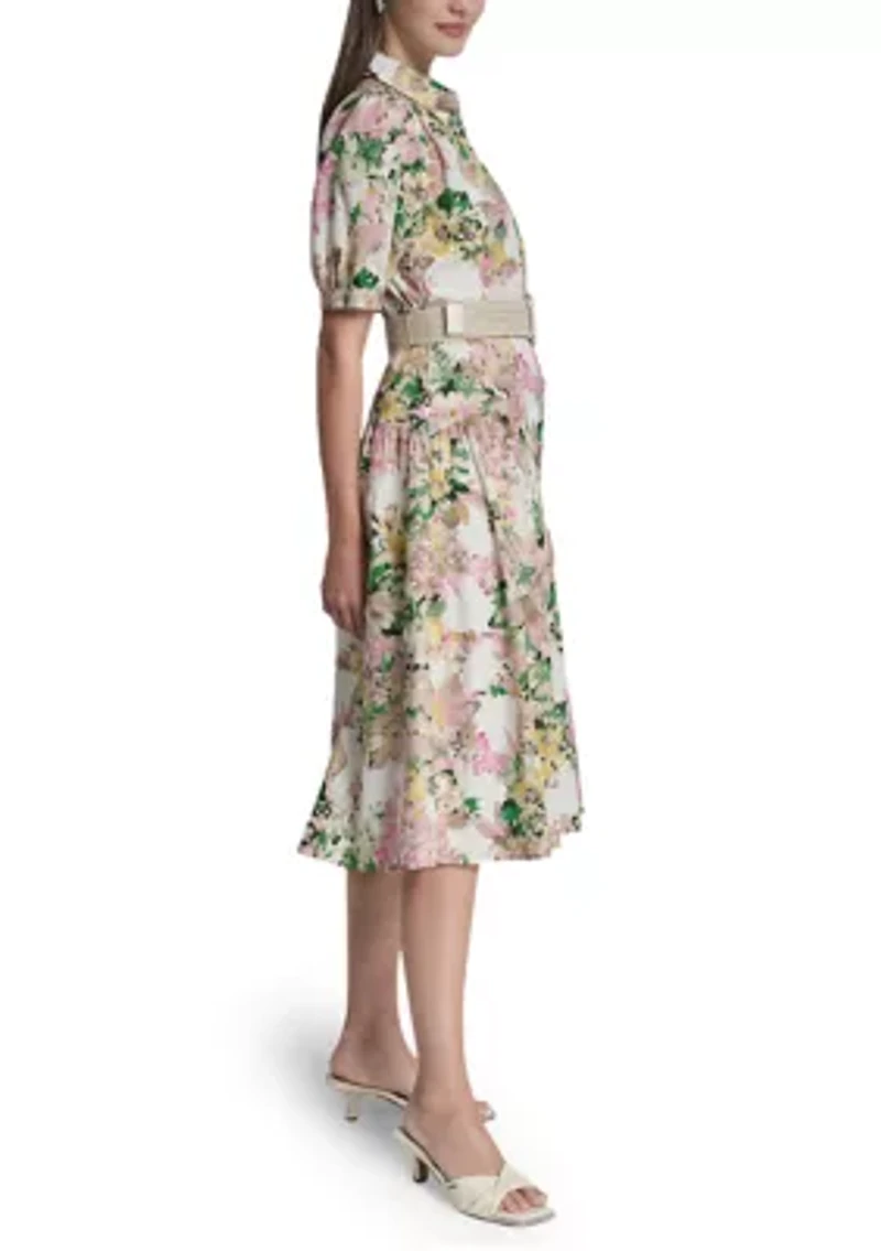Women's Short Sleeve Floral Midi Dress