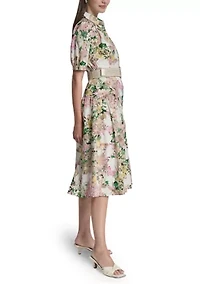 Women's Short Sleeve Floral Midi Dress