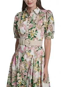 Women's Short Sleeve Floral Midi Dress