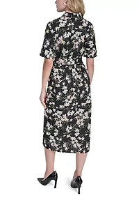 Women's 3/4 Sleeve Floral Midi Dress