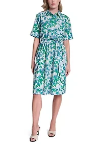 Women's Three-Quarter Sleeve Floral Midi Dress