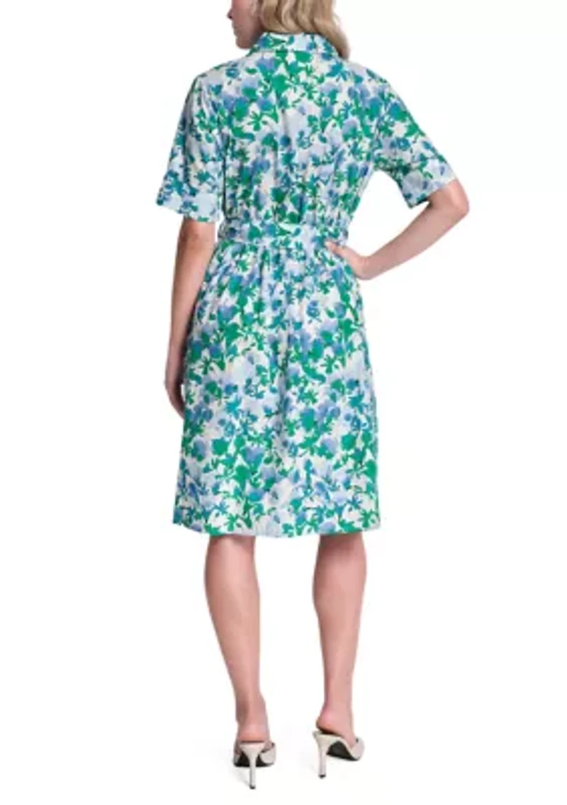 Women's Three-Quarter Sleeve Floral Midi Dress