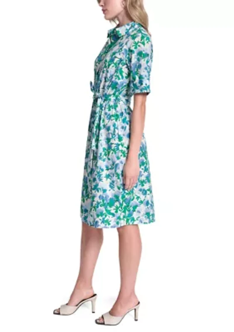 Women's Three-Quarter Sleeve Floral Midi Dress