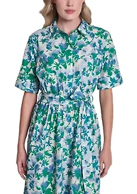 Women's Three-Quarter Sleeve Floral Midi Dress