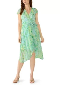 Women's Floral Wrap Midi Dress