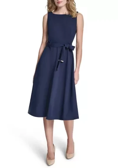 Women's Sleeveless Scuba A-Line Midi Dress