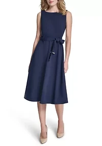 Women's Sleeveless Scuba A-Line Midi Dress