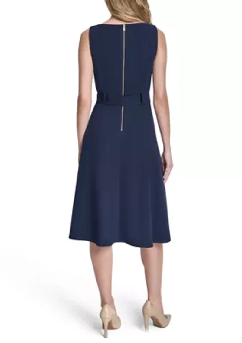 Women's Sleeveless Scuba A-Line Midi Dress