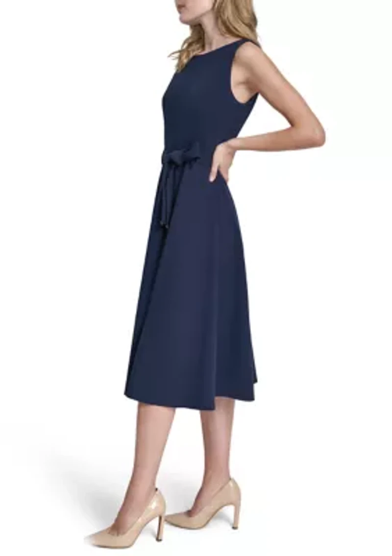 Women's Sleeveless Scuba A-Line Midi Dress