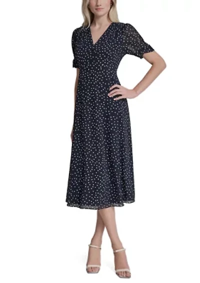 Women's Dot Chiffon Midi Dress