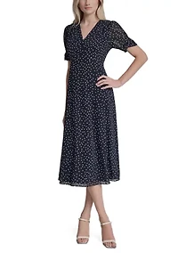 Women's Dot Chiffon Midi Dress