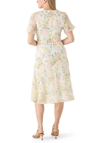 Women's Flutter Sleeve Midi Dress