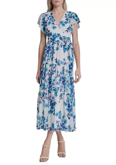 Women's Flutter Sleeve Floral Maxi Dress