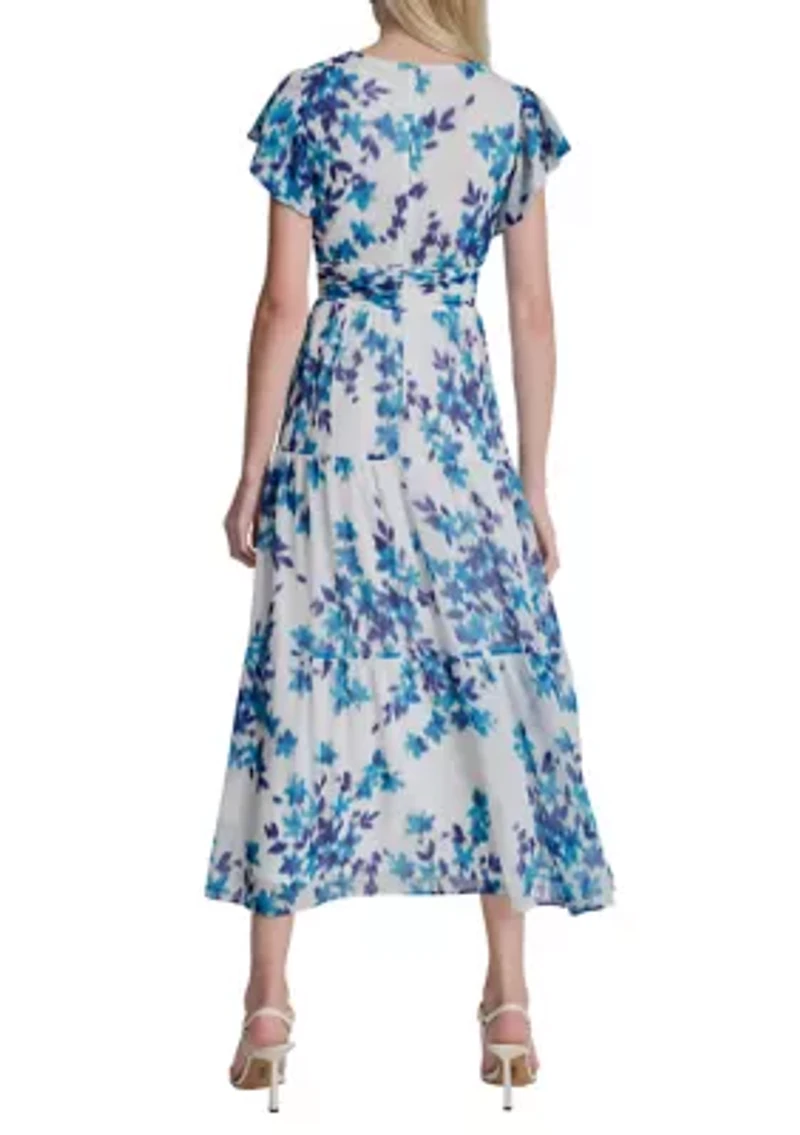 Women's Flutter Sleeve Floral Maxi Dress
