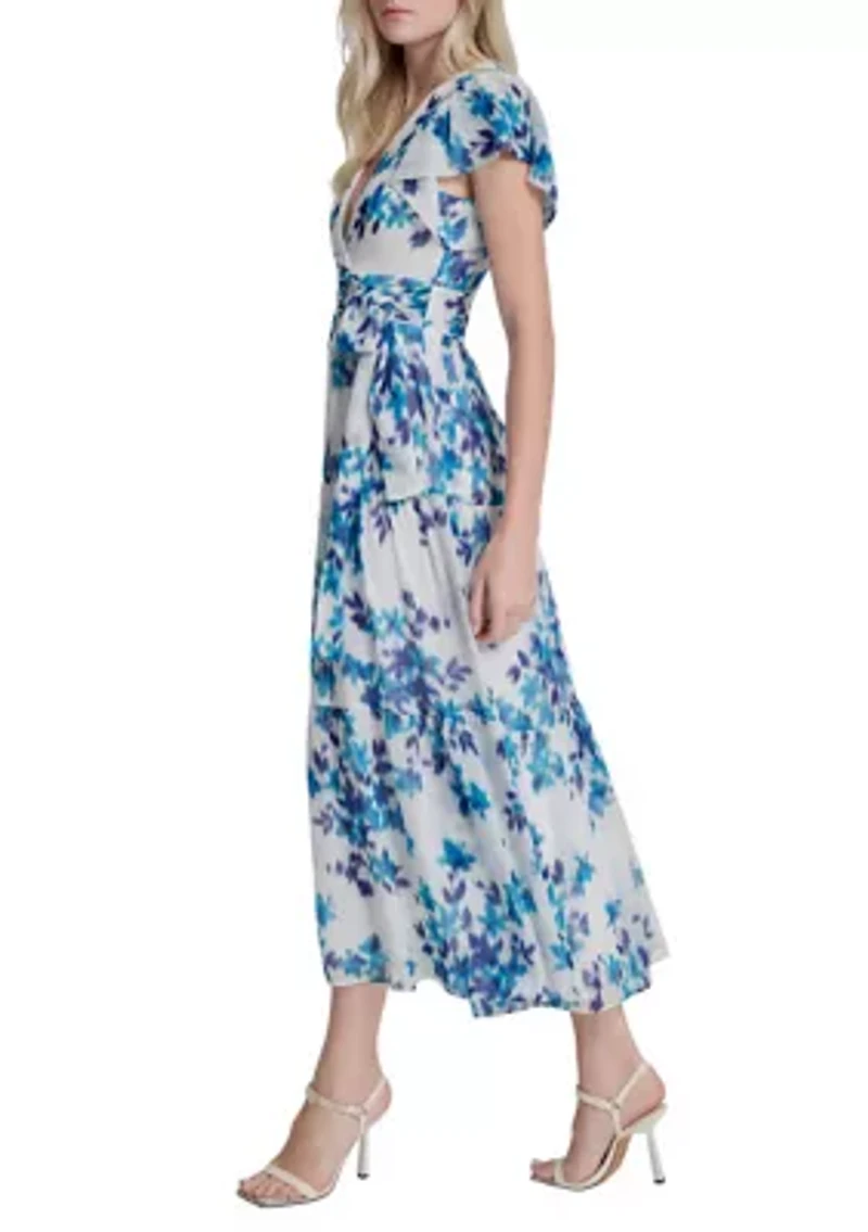 Women's Flutter Sleeve Floral Maxi Dress