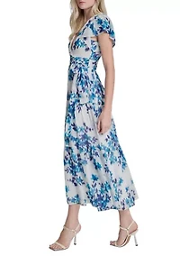 Women's Flutter Sleeve Floral Maxi Dress