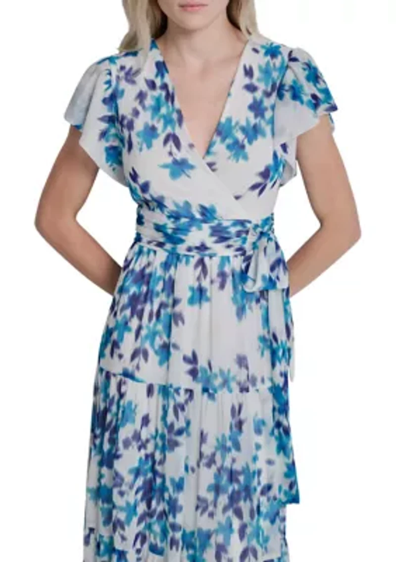 Women's Flutter Sleeve Floral Maxi Dress