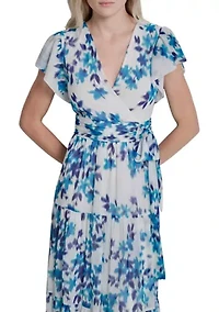 Women's Flutter Sleeve Floral Maxi Dress