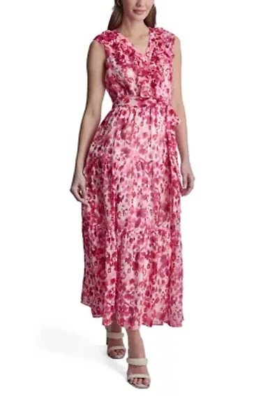 Women's Sleeveless V-Neck Floral Maxi Dress