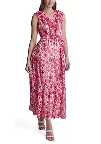 Women's Sleeveless V-Neck Floral Maxi Dress